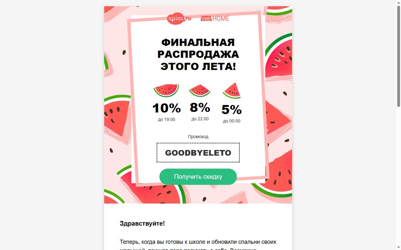 Spim.ru & Meb Home — Summer Flash Sale Email