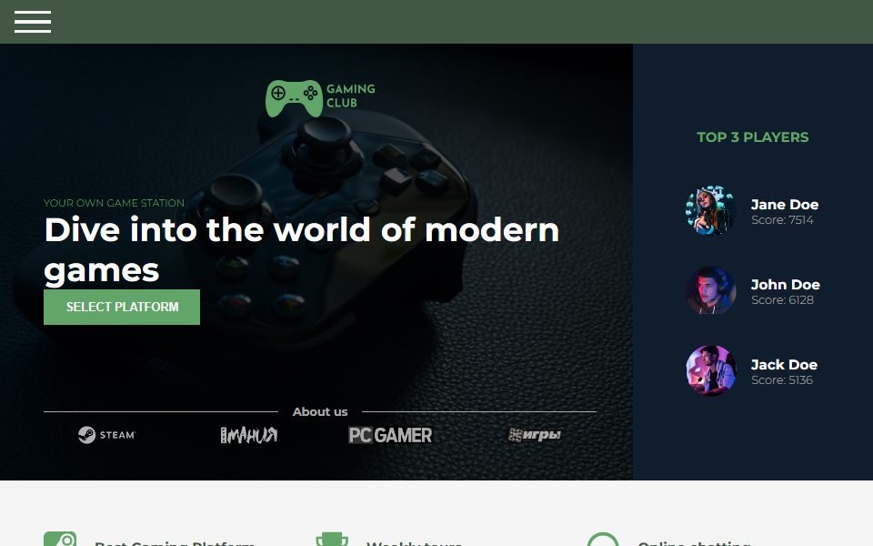 Gaming Club Landing Page